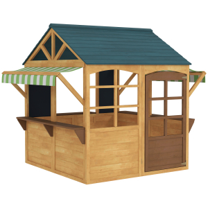 AIYAPLAY Casinha Infantil de Madeira Dobrável Casinha de Brincar com 2 Ardósias Janelas e Toldos Casinha de Madeira para Crianças 173x117x144 cm Madeira