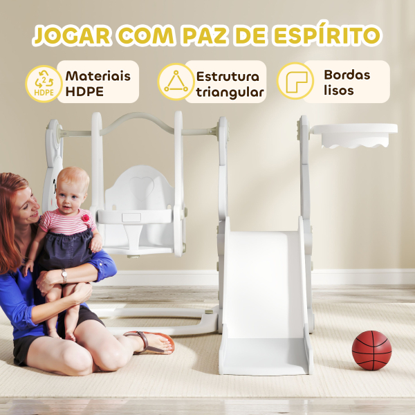 AIYAPLAY Escorrega Infantil 4 em 1 Baloiço e Escorrega Escalador Tabela de Basquetebol Temática de Coelho 147,5x160x107 cm Cinza - Image 7