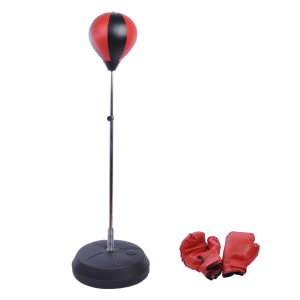 HOMCOM Punching Ball de Boxe com Altura Ajustável Base Recarregável e Luvas para Adolescentes Ø43x125-145 cm Vermelho e Preto