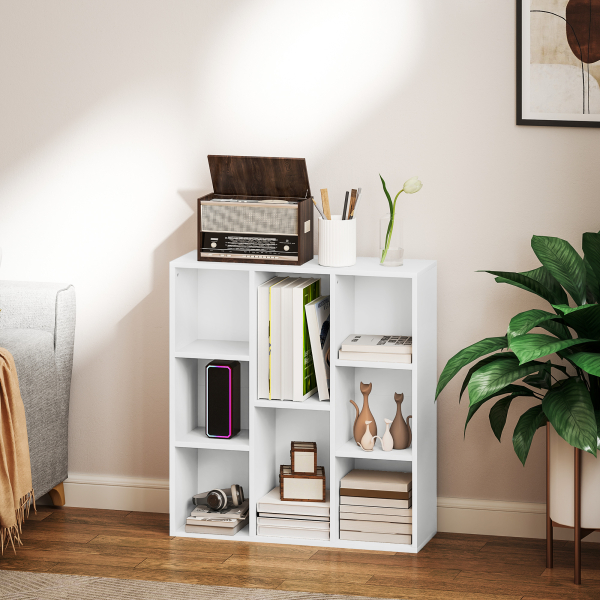 HOMCOM Estante de 3 Níveis Estante para Livros com 8 Compartimentos Desenho Vertical ou Horizontal 74,3x24x80 cm Branco - Image 2