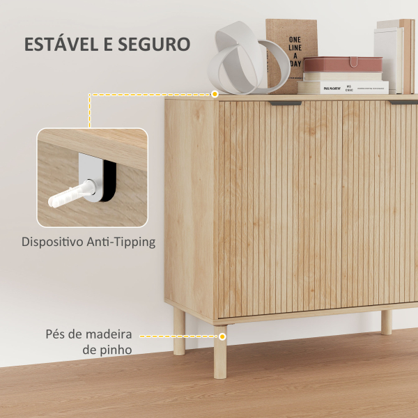 HOMCOM Aparador de Sala de Estar com Prateleira Ajustável Sistema Anti-Tombo e Pés de Madeira de Pinho 78x40x77,5 cm Carvalho - Image 7