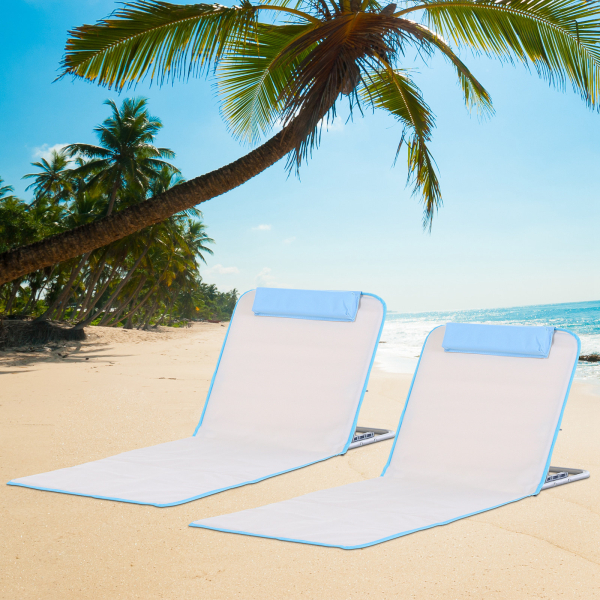 Outsunny Conjunto de 2 Esteiras de Praia com Encosto Reclinável em 5 Níveis Bolsa de Transporte e Apoio de Cabeça 48x134x33-43 cm  Branco Creme - Image 2