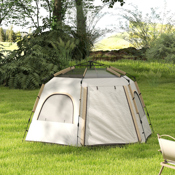 Outsunny Tenda de Campismo para 2-4 Pessoas Dobrável com Fácil Instalação e Bolsa de Transporte 280x240x155 cm Branco e Bege - Image 9