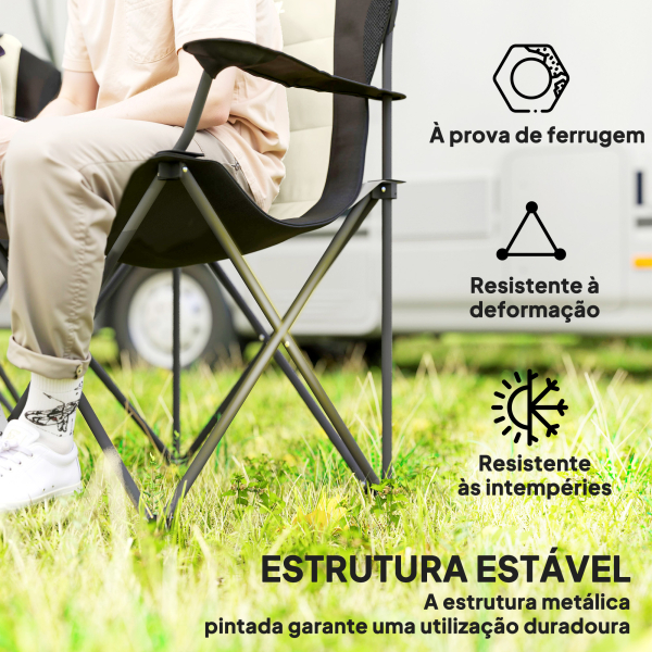 Outsunny Conjunto de 2 Cadeiras Reclináveis de Campismo Portáteis com Porta-Copos e Bolsas de Transporte 59x82x109 cm  Bege e Preto - Image 5