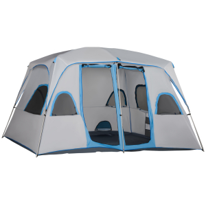 Outsunny Tenda de Campismo Familiar para 4-8 Pessoas com 2 Quartos 2 Bolsos e Janelas com Malha Impermeável 400x275x210 cm Cinza