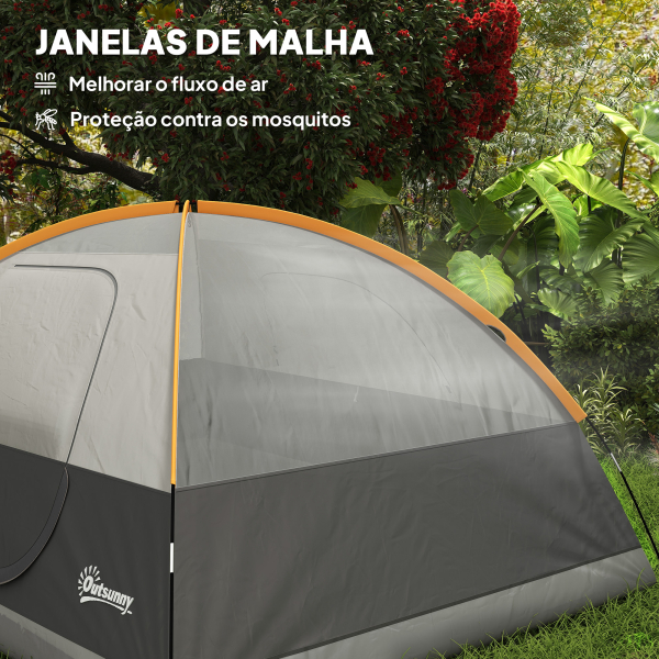Outsunny Tenda de Campismo para 2-4 Pessoas Dobrável com Bolsa de Transporte Fácil Instalação 205x275x135 cm Laranja e Cinza - Image 6