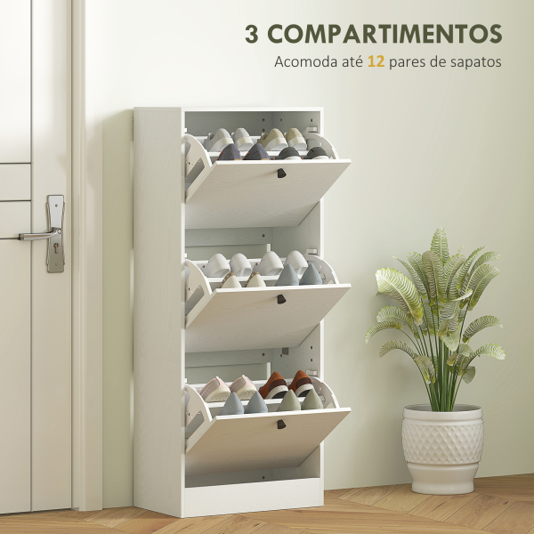 HOMCOM Sapateira Estreita com 3 Portas Sapateira para Entrada com Prateleiras Ajustáveis para 12 Pares de Sapatos 47x28x115 cm Branco - Image 4