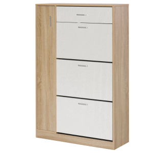 HOMCOM Sapateira de 3 Portas para 18-27 Pares de Sapatos com Gaveta e Armário para Entrada Dormitório 84x30x132 cm Madeira Natural