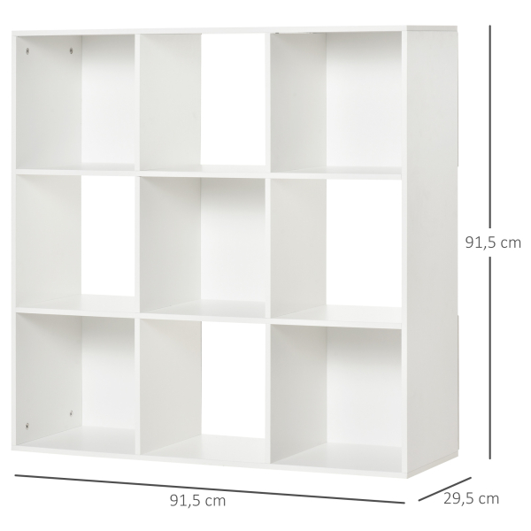 HOMCOM Estante para Livros de 3 Níveis Estante de Madeira com 9 Compartimentos Estante Modular 91,5x29,5x91,5 cm Branco - Image 3