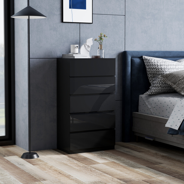 HOMCOM Cómoda com 5 Gavetas de Madeira Cómoda de Dormitório Cómoda Branca para Sala de Estar Estilo Moderno 55x34x100 cm Preto - Image 9