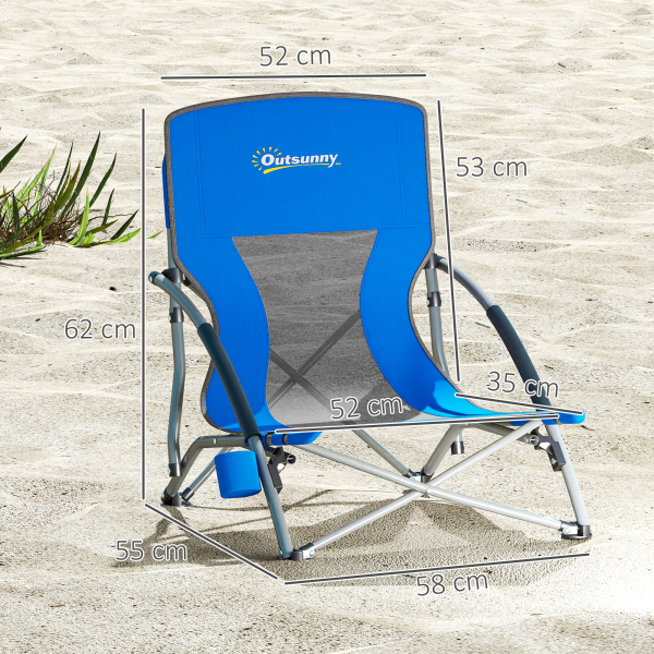 Outsunny Conjunto de 2 Cadeiras de Praia Dobráveis Cadeiras de Campismo Portáteis com Bolsa de Transporte 58x55x62 cm Azul - Image 3
