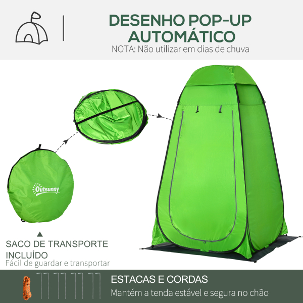 Outsunny Tenda de Duche Tenda de Privacidade Portátil com 1 Gancho Bolso Bolsa de Transporte e UV20+ 126x124x189 cm Verde - Image 5