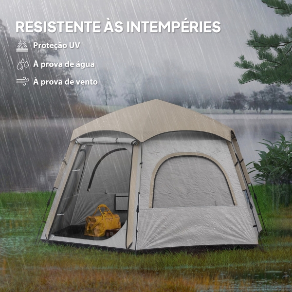 Outsunny Tenda de Campismo para 2-4 Pessoas Dobrável com Fácil Instalação e Bolsa de Transporte 280x240x155 cm Branco e Bege - Image 6