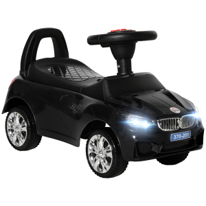HOMCOM Carro Andador para Crianças com Faróis Música Buzina Volante Compartimento de Armazenamento 63,5x28x36 cm Preto