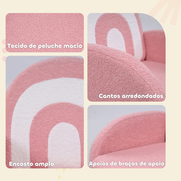 AIYAPLAY Poltrona para Crianças com Encosto em Forma de Arco-Íris Sofá para Crianças Tecido Suave em Borrego 45x41x52 cm Rosa - Image 5