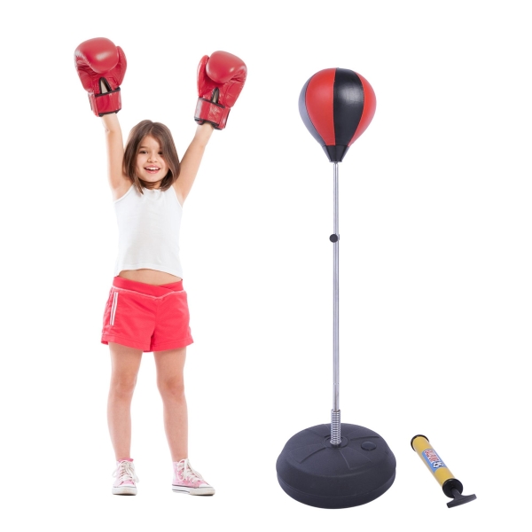 HOMCOM Punching Ball de Boxe com Altura Ajustável Base Recarregável e Luvas para Adolescentes Ø43x125-145 cm Vermelho e Preto - Image 2