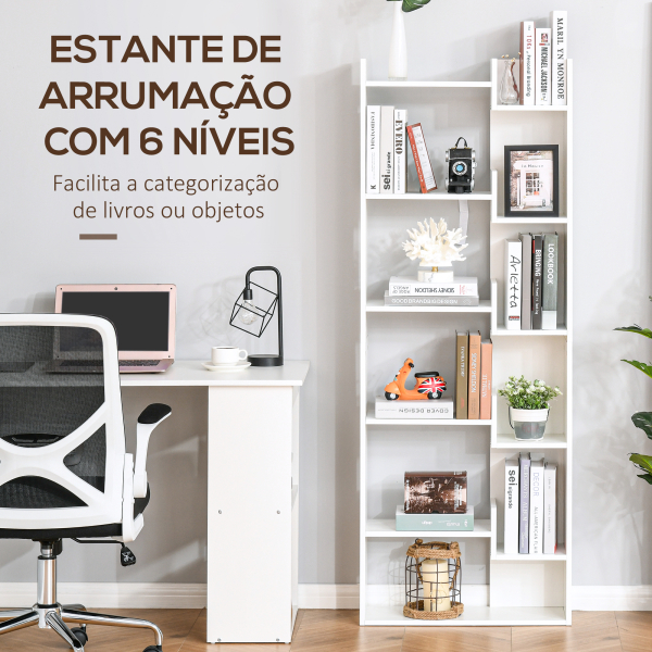 HOMCOM Estante de 6 níveis estante vertical sistema anti-tombamento de desenho moderno 60x21x162,5 cm Branco - Image 4