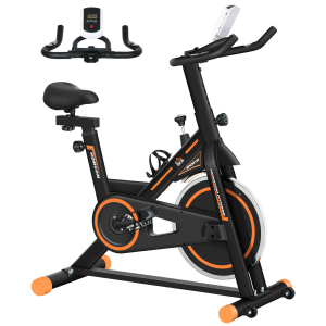HOMCOM Bicicleta Estática com Resistência Ajustável Volante de Inércia de 8kg Ecrã LCD Assento e Guiador Ajustáveis 103x48x115cm Preto e Laranja