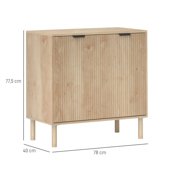 HOMCOM Aparador de Sala de Estar com Prateleira Ajustável Sistema Anti-Tombo e Pés de Madeira de Pinho 78x40x77,5 cm Carvalho - Image 3