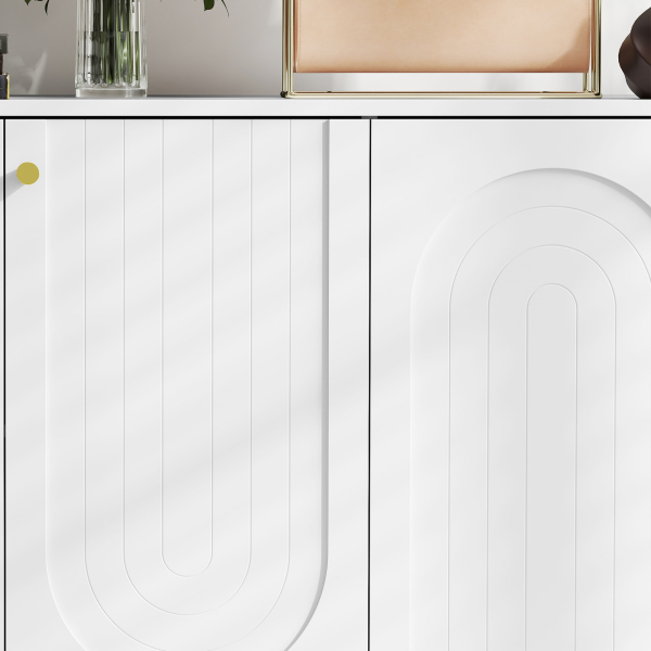 HOMCOM Aparador Moderno para Sala de Estar com Prateleiras Ajustáveis e Pés Dourados Móvel para TV até 65 Polegadas 140,8x35x77,5 cm Branco - Image 9