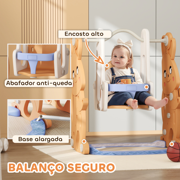 AIYAPLAY Escorrega Infantil 4 em 1 Baloiço e Escorrega Escalador Tabela de Basquetebol Temática de Coelho 147,5x160x107 cm Laranja - Image 6