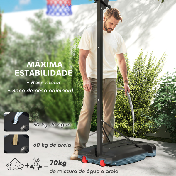 AIYAPLAY Tabela de Basquetebol para Crianças com Altura Ajustável de 200 a 260 cm com Saco de Pesos Vermelho e Preto - Image 5