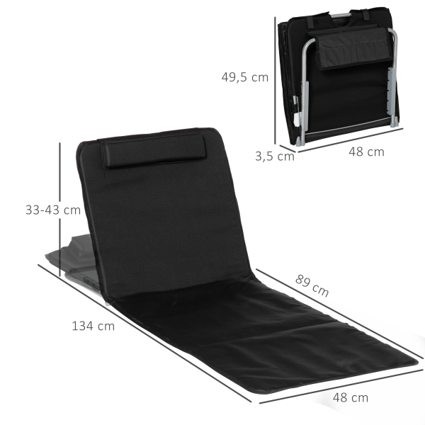 Outsunny Conjunto de 2 Esteiras de Praia com Encosto Reclinável em 5 Níveis Bolsa de Transporte e Apoio de Cabeça 48x134x33-43 cm Preto - Image 3