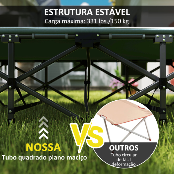 Outsunny Cama Dobrável de Campismo Praia com Apoio de Cabeça e Bolso Lateral Suporta até 150 kg 187x67x37 cm  Cinzento - Image 6