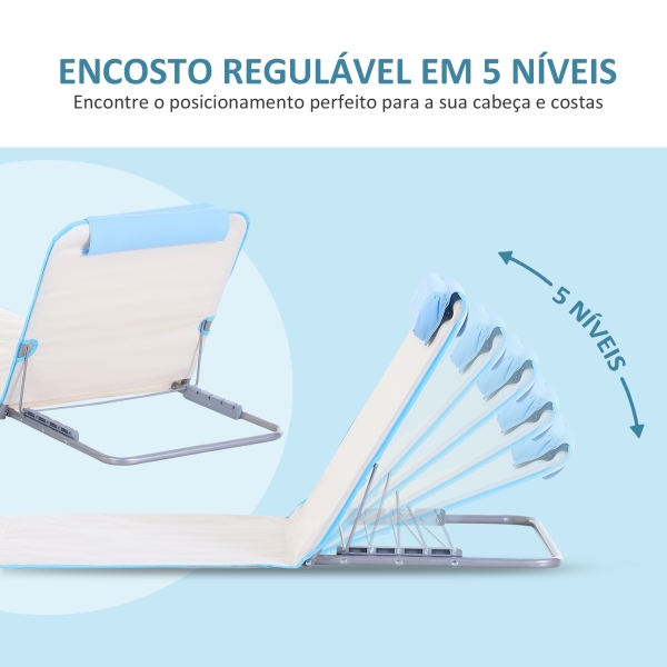 Outsunny Conjunto de 2 Esteiras de Praia com Encosto Reclinável em 5 Níveis Bolsa de Transporte e Apoio de Cabeça 48x134x33-43 cm  Branco Creme - Image 6