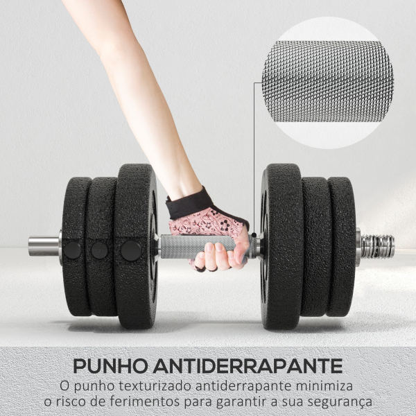 HOMCOM Conjunto de Halteres Ajustáveis 25 kg com Barra de Aço e Discos Conjunto de Pesos para Treinamento em Casa Academia Escritório Preto - Image 5