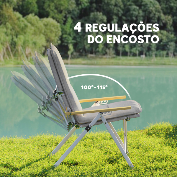 Outsunny 2 Cadeiras de Campismo Dobráveis com Encosto Alto Ajustável Apoios de Braços de Madeira e Bolsa de Transporte 59x67x96 cm Cinzento - Image 4