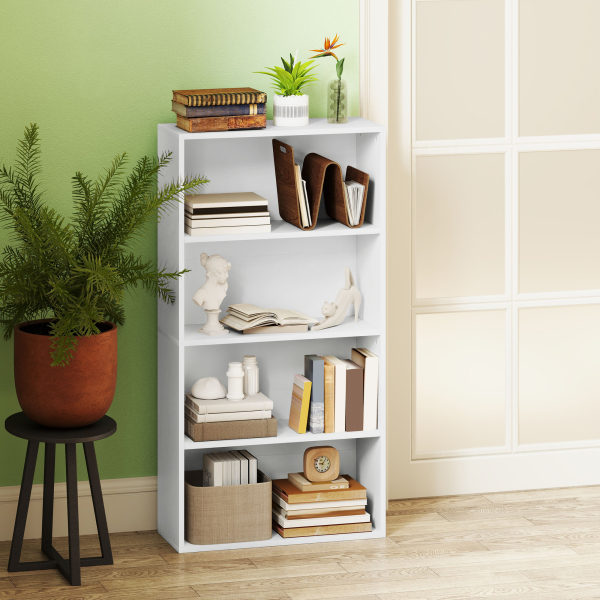 HOMCOM Estante de 4 Níveis Estante para Livros com 2 Prateleiras Ajustáveis para Sala de Estar Escritório Quarto 60x24x115,5 cm Branco - Image 7