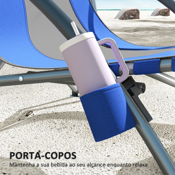 Outsunny Conjunto de 2 Cadeiras de Praia Dobráveis Cadeiras de Campismo Portáteis com Bolsa de Transporte 58x55x62 cm Azul - Image 6