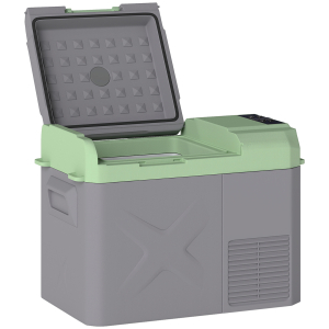 Outsunny Geleira Portátil Elétrica 24,2L -20℃ a +20 ℃ 12V/24V Mini Geleira com Rodas Compressor e Ecrã LED Tátil 60,2x33,4x41,4 cm Cinza e Verde