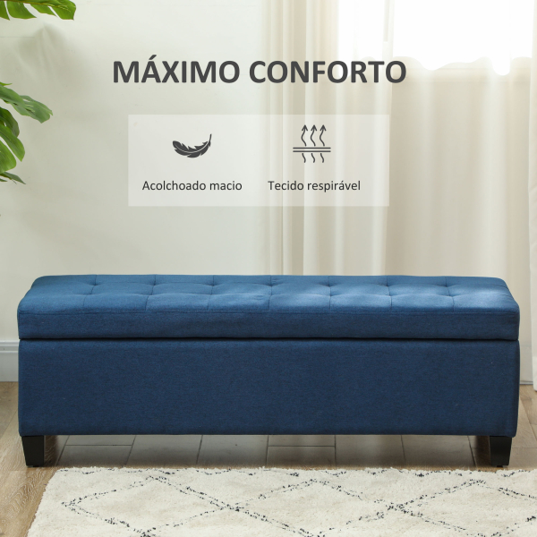 HOMCOM Banco de Armazenamento Acolchoado Banco Estofado em Linho Tampa com Abertura  125x49x41,5 cm Azul Escuro - Image 6