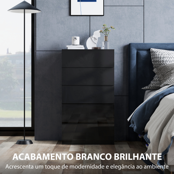 HOMCOM Cómoda com 5 Gavetas de Madeira Cómoda de Dormitório Cómoda Branca para Sala de Estar Estilo Moderno 55x34x100 cm Preto - Image 5
