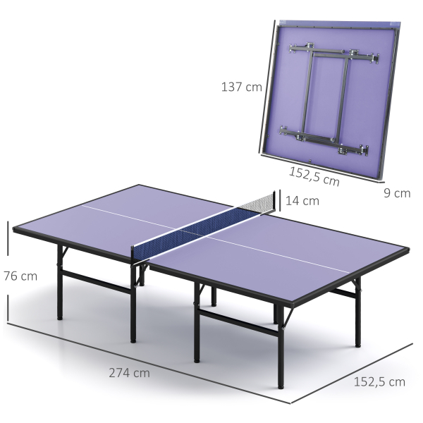 HOMCOM Mesa Dobrável de Ping Pong com Rede 152,5x274x76cm Tênis de Mesa e Material em Aço e MDF na cor Azul - Image 3