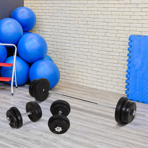 HOMCOM Conjunto de Barras de Pesos com 14 Discos de Pesos Intercambiáveis até 55kg Conjunto de Pesos e Barras Ajustáveis para Culturismo Treinamento Fitness em Casa Academia Preto - Image 2
