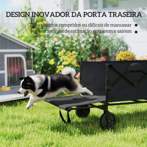 Outsunny Carrinho de Transporte Carrinho de Jardim Dobrável com Guiador Telescópico Ajustável Porta Traseira Expandível 95x55x102 cm Preto - Image 6
