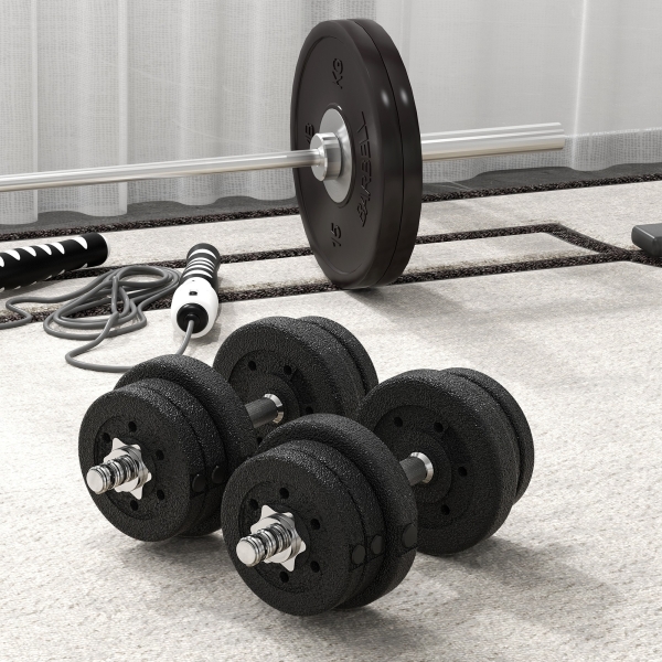 HOMCOM Conjunto de Halteres Ajustáveis 25 kg com Barra de Aço e Discos Conjunto de Pesos para Treinamento em Casa Academia Escritório Preto - Image 9