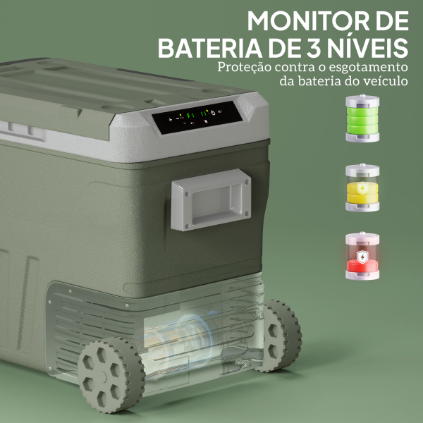 Outsunny Geleira Portátil Elétrica 45L Geleira de Carro -20℃ a +20℃ 12V/24V com Rodas Compressor e Ecrã LED 64,5x43,5x53 cm Verde - Image 6