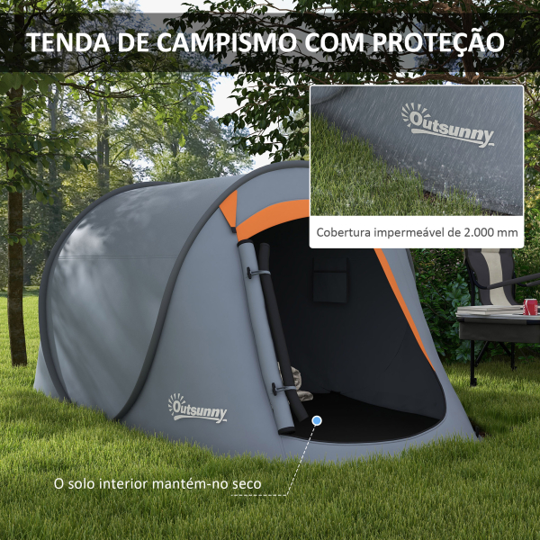 Outsunny Tenda de Campismo para 2-3 Pessoas Impermeável de 2000 mm com Bolsa de Transporte para Pesca 245x148x105 cm Cinzento - Image 5