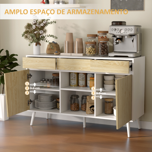 HOMCOM Aparador de Sala de Estar com 3 Gavetas Prateleiras Móvel para TV para Dormitório Sala de Estar 120x39x77 cm Branco e Madeira - Image 4