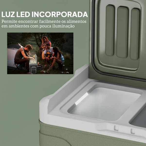 Outsunny Geleira Portátil Elétrica 45L Geleira de Carro -20℃ a +20℃ 12V/24V com Rodas Compressor e Ecrã LED 64,5x43,5x53 cm Verde - Image 7