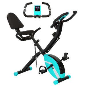 SPORTNOW Bicicleta Estática Dobrável com Resistência Magnética de 8 Níveis Encosto Volante Ecrã LCD e Banda de Resistência 43x97x109 cm Verde