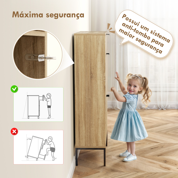 HOMCOM Sapateira Estreita com 2 Portas Gaveta e Prateleiras Ajustáveis para 8 Pares de Sapatos 60x24x105,5 cm Madeira - Image 7