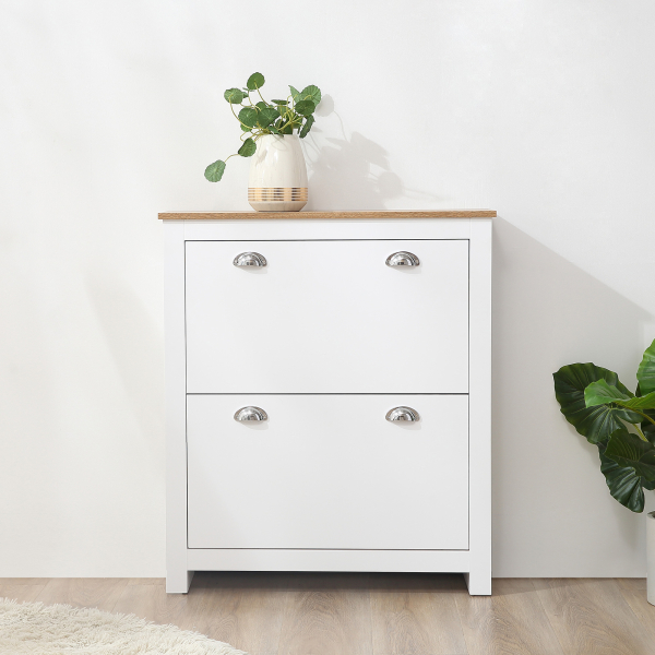 HOMCOM Sapateira Estreita de Entrada com 2 Gavetas Abatíveis Prateleiras Ajustáveis para 12 Pares de Sapatos 79x23x90,5 cm Branco - Image 2