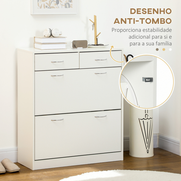 HOMCOM Sapateira Estreito com 2 Compartimentos e 2 Gavetas para 12 Pares de Sapatos 80x30x91,5 cm Branco - Image 7