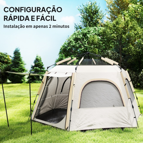 Outsunny Tenda de Campismo para 2-4 Pessoas Dobrável com Fácil Instalação e Bolsa de Transporte 280x240x155 cm Branco e Bege - Image 4