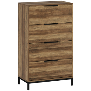 HOMCOM Cómoda de 4 Gavetas Cómoda para Dormitório Alta com Puxadores Metálicos Cómoda Estreita para 62x35x105 cm Castanho Rústico